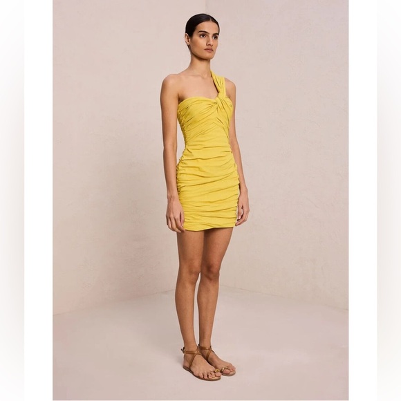 A.L.C. Apollo Linen One Shoulder Mini Dress Sole Yellow - Picture 2 of 12